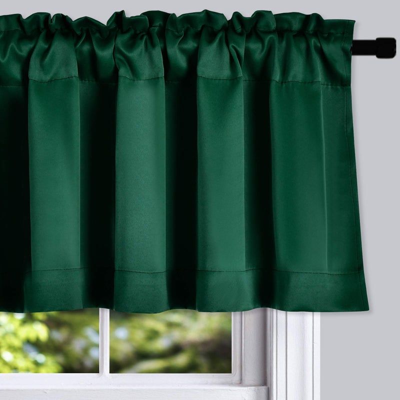 DONREN Christmas Green 12 Inch Length Blackout Window Valances for Loft - Hunter Green Kitchen Valances with Rod Pocket (42 x 12 Inches Long, Pack of 2) - Image 2